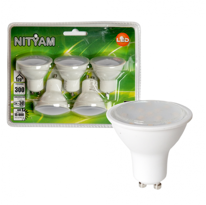 Nityam Lot de 5 ampoules led spots gu10 4w 300 lumens couleur