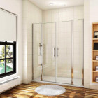 Porte de douche battante avec 2 éléments fixes en verre anticalcaire 6 mm - Dimensions au choix