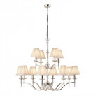 Suspension 12 ampoules stanford, nickel, abat-jour beiges