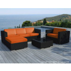 Salon de jardin 6 éléments en résine noire coussins orange
