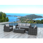 Salon 5 places en résine grise et coussins gris clair