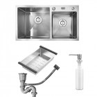 Evier en inox 2 bac & distributeur de savon - 78 x 43 cm