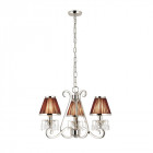 Chandelier oksana, nickel poli, pampilles cristal, 3 abat-jours chocolat