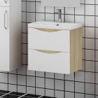 Meuble de rangement de salle de bain avec lavabo blanc et bois clair 50cm