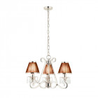 Chandelier oksana, nickel poli, pampilles cristal, 3 abat-jours noirs