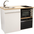 Kitchenette 120 cm avec domino de cuisson induction, four, lave-vaisselle noir , évier gauche - trio120bg-id-n