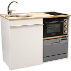 Brandy best trio120bg-bg-s kitchenette 120 cm avec domino de cuisson induction, four, lave-vaisselle silver , évier gauche