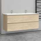 120x46x52(l*w*h)cm meuble salle de bain naturel avec 4 tiroirs à une fermeture amortie avec deux vasques à suspendre