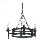 Suspension saxon, fer forgé, noir, 3 ampoules