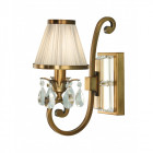 Applique oksana, laiton antique, pendeloques cristal, abat-jour beige