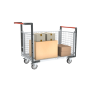 Chariot modulaire grillagé 2 dossiers + 1 ridelle, plateau bois 1000 x 600 mm, 250 kg
