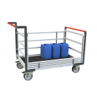 Chariot modulaire tube 2 dossiers + 2 ridelles, plateau bois avec tapis caoutchouc 1000 x 600 mm 500 kg