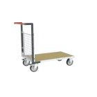 Chariot modulaire grillagé 1 dossier, plateau bois 1000 x 600 mm, roues rectangle 500 kg