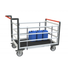 Chariot modulaire tube 2 dossiers + 2 ridelles, plateau bois avec tapis caoutchouc 1200 x 800 mm 500 kg