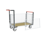 Chariot modulaire grillagé 2 dossiers + 2 ridelles plateau bois 1200 x 800 mm roues rectangle 500 kg - 806724645