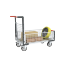 Chariot modulaire grillagé 1 dossier et 3 demi-ridelles plateau bois 1200 x 800 mm roues rectangle 500 kg 500 kg - 806724646
