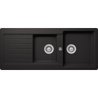 Evier Cristalite à encastrer 2 bacs, 1 égouttoir TYPOS - Aspect métallisé - Couleur : NERA (noir)