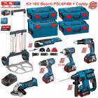 Kit 6 outils électroportatifs PSL6P4M Bosch (4 batteries 5,0 Ah + chargeur + 4 boîtes à outils + caddy)
