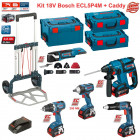 Kit 5 outils électroportatifs ECL5P4M Bosch (4 x 5,0 Ah + chargeur + 3 boîtes à outils + caddy)