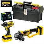 Kit Stanley Fat Max visseuse à impacts + meuleuse 18V (2 batteries 4,0 Ah + chargeur + coffre Millenium)
