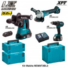Kit perfo-burineur, meuleuse, perceuse vissseuse à percussion 18V Makita (2 x 5,0Ah + chargeur + 3 coffrets)