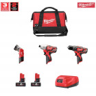 Kit 12V MWK123CM2 perceuse percussion + visseuse à chocs + lampe + sac à outils M + access. Milwaukee