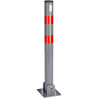 Poteau barrière de parking rabattable voiture 65 cm acier gris et rayures rouge 