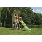 Aire de jeux en bois beach hut avec rampe d'escalade