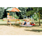 Table de pique-nique en bois avec parasol