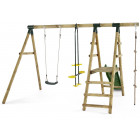 Portique en bois avec toboggan  et agrès
