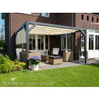 Pergola autoportante bois douglas toile crème porcelaine 4 x 2,9 m