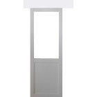Porte coulissante atelier blanc h204 x l83 sans meneau + rail alu bandeau blanc et 2 coquilles gd menuiseries