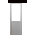 Porte coulissante atelier blanc h204 x l93 sans meneau + rail alu bandeau noir et 2 coquilles gd menuiseries
