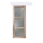 Porte coulissante bois frake vitrée h204 x l83 + rail alu bandeau blanc et 2 coquilles noir gd menuiseries