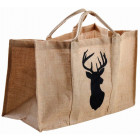 Sac à bûches en toile de jute naturelle cerf