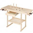 Établi d'atelier en bois de pin avec tiroir et étagère charge max 200 kg 127 cm banc table de travail bricolage menuisier