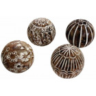 Boules en manguier motifs assortis (lot de 4) 12 cm