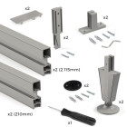 Kit de structure modulaire emuca zero 2 profilés finition gris pierre avec matériel et profilés pour le montage au sol et au mur