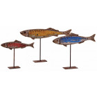 Poissons colorés en bois sur pieds (lot de 3)