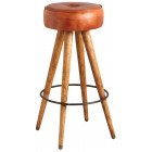 Tabouret en cuir avec pieds bois