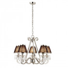 Chandelier oksana, nickel poli, pampilles cristal, 5 abat-jours noirs