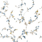 Papier peint blooming garden 6 floral strands blanc et bleu