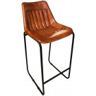 Tabouret de bar en cuir marron et pieds en métal