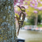 Oiseau sur pique pic epeiche en acier corten