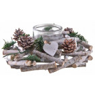 Photophore couronne de noel en bois et verre