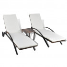 Jeu de chaise longue 3 pcs marron résine tressée