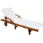 Transat chaise longue bain de soleil lit de jardin terrasse meuble d'extérieur avec coussin bois d'acacia solide helloshop26 02_0012350