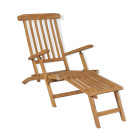 Transat chaise longue bain de soleil lit de jardin terrasse meuble d'extérieur avec repose-pied bois de teck solide helloshop26 02_0012570