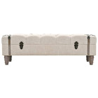 Banc de rangement bois massif et acier 111 x 34 x 37 cm blanc crème