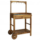 chariot de cuisine de jardin bois d'acacia 92x43,5x141,5 cm